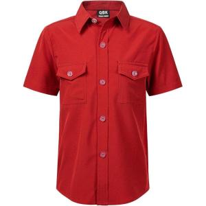 image2T16Y Boys Short Sleeve Button Down Toddler Dress Shirt Oxford Uniform Shirt with Chest Pocket313burgundy