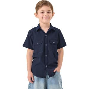 image2T16Y Boys Short Sleeve Button Down Toddler Dress Shirt Oxford Uniform Shirt with Chest Pocket313navy