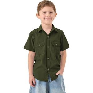 image2T16Y Boys Short Sleeve Button Down Toddler Dress Shirt Oxford Uniform Shirt with Chest Pocket313olive