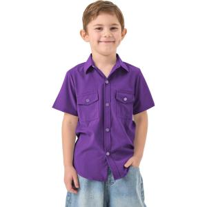 image2T16Y Boys Short Sleeve Button Down Toddler Dress Shirt Oxford Uniform Shirt with Chest Pocket313purple