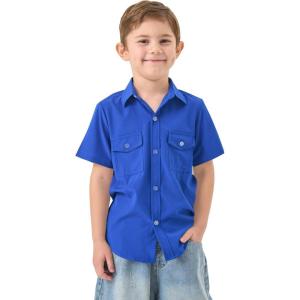 image2T16Y Boys Short Sleeve Button Down Toddler Dress Shirt Oxford Uniform Shirt with Chest Pocket313royal Blue