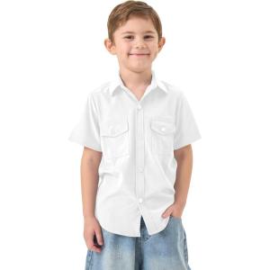 image2T16Y Boys Short Sleeve Button Down Toddler Dress Shirt Oxford Uniform Shirt with Chest Pocket313white