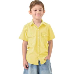 image2T16Y Boys Short Sleeve Button Down Toddler Dress Shirt Oxford Uniform Shirt with Chest Pocket313yellow