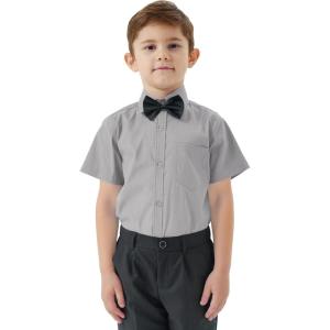image2T16Y Boys Short Sleeve Button Down Toddler Dress Shirt Oxford Uniform Shirt with Chest PocketGray