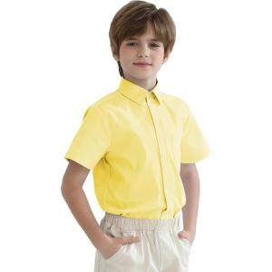 image2T16Y Boys Short Sleeve Button Down Toddler Dress Shirt Oxford Uniform Shirt with Chest PocketLight Yellow