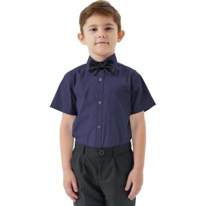 image2T16Y Boys Short Sleeve Button Down Toddler Dress Shirt Oxford Uniform Shirt with Chest PocketNavy