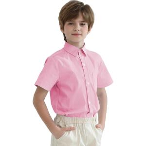 image2T16Y Boys Short Sleeve Button Down Toddler Dress Shirt Oxford Uniform Shirt with Chest PocketPink