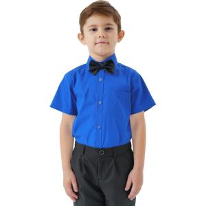 image2T16Y Boys Short Sleeve Button Down Toddler Dress Shirt Oxford Uniform Shirt with Chest PocketRoyal Blue