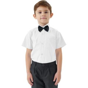 image2T16Y Boys Short Sleeve Button Down Toddler Dress Shirt Oxford Uniform Shirt with Chest PocketWhite