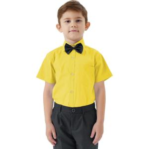 image2T16Y Boys Short Sleeve Button Down Toddler Dress Shirt Oxford Uniform Shirt with Chest PocketYellow