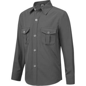 image9 Month16Y Boys Long Sleeve Button Down Toddler Dress Shirt Oxford Uniform Shirt with Chest PocketCharcoal Heather