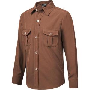 image9 Month16Y Boys Long Sleeve Button Down Toddler Dress Shirt Oxford Uniform Shirt with Chest PocketCoffee