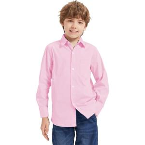 image9 Month16Y Boys Long Sleeve Button Down Toddler Dress Shirt Oxford Uniform Shirt with Chest PocketFboy Dress Shitrspink