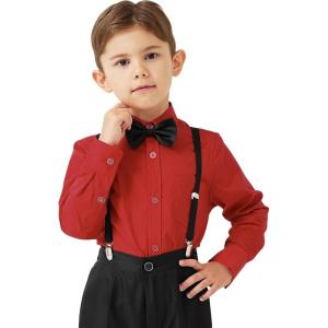 image9 Month16Y Boys Long Sleeve Button Down Toddler Dress Shirt Oxford Uniform Shirt with Chest PocketHboys Dress Shitrsred