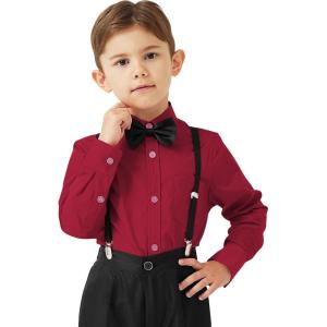 image9 Month16Y Boys Long Sleeve Button Down Toddler Dress Shirt Oxford Uniform Shirt with Chest PocketJboys Dress Shitrsburgundy