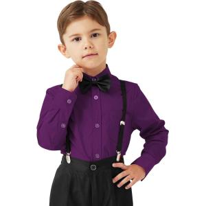 image9 Month16Y Boys Long Sleeve Button Down Toddler Dress Shirt Oxford Uniform Shirt with Chest PocketPboy Dress Shitrspurple