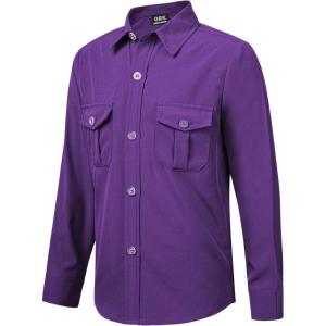 image9 Month16Y Boys Long Sleeve Button Down Toddler Dress Shirt Oxford Uniform Shirt with Chest PocketPurple