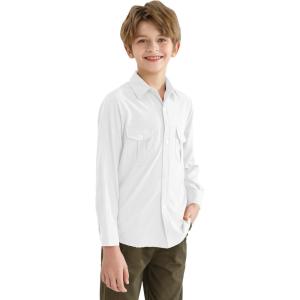 image9 Month16Y Boys Long Sleeve Button Down Toddler Dress Shirt Oxford Uniform Shirt with Chest PocketWhite