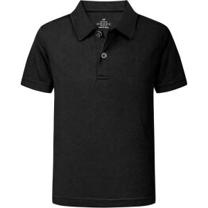 imageQBK 2T16Y Boys School Uniform Pique Polo Kids Performance Neon Short Sleeve Collared Golf Shirt for Toddler to YouthBlack