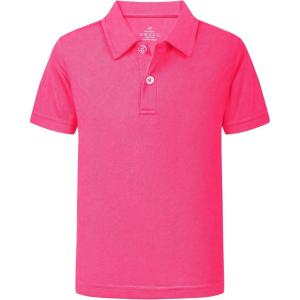 imageQBK 2T16Y Boys School Uniform Pique Polo Kids Performance Neon Short Sleeve Collared Golf Shirt for Toddler to YouthHot Pink
