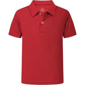 imageQBK 2T16Y Boys School Uniform Pique Polo Kids Performance Neon Short Sleeve Collared Golf Shirt for Toddler to YouthRed