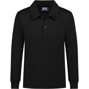 imageQBK Boys Performance Polo Kids Collared Golf Shirts Long Sleeve School Uniform for 4T16YBlack