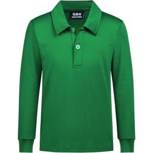imageQBK Boys Performance Polo Kids Collared Golf Shirts Long Sleeve School Uniform for 4T16YKelly Green