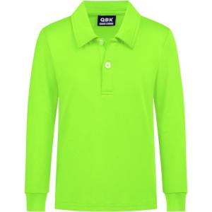 imageQBK Boys Performance Polo Kids Collared Golf Shirts Long Sleeve School Uniform for 4T16YNeon Green