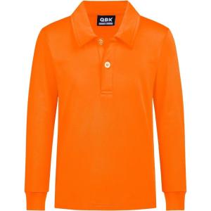 imageQBK Boys Performance Polo Kids Collared Golf Shirts Long Sleeve School Uniform for 4T16YNeon Orange