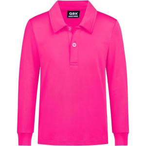 imageQBK Boys Performance Polo Kids Collared Golf Shirts Long Sleeve School Uniform for 4T16YNeon Pink