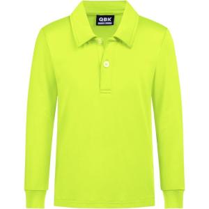 imageQBK Boys Performance Polo Kids Collared Golf Shirts Long Sleeve School Uniform for 4T16YNeon Yellow