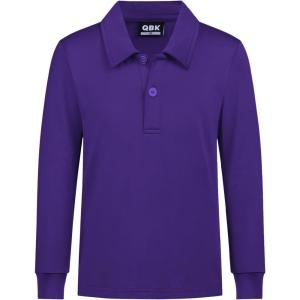 imageQBK Boys Performance Polo Kids Collared Golf Shirts Long Sleeve School Uniform for 4T16YPurple