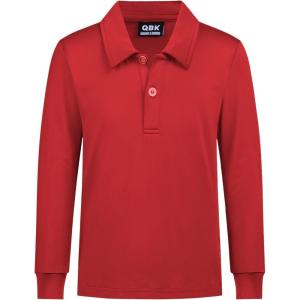 imageQBK Boys Performance Polo Kids Collared Golf Shirts Long Sleeve School Uniform for 4T16YRed
