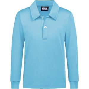 imageQBK Boys Performance Polo Kids Collared Golf Shirts Long Sleeve School Uniform for 4T16YSkyblue