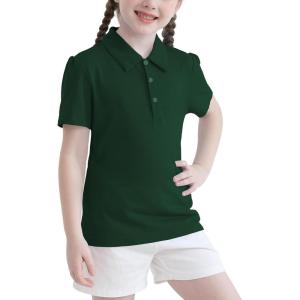 imageQBK 2T to Youth Girls Puff Short Sleeve Polo Toddler School Uniform Pique Polo Kids Collared Golf ShirtHunter Green