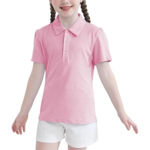 imageQBK 2T to Youth Girls Puff Short Sleeve Polo Toddler School Uniform Pique Polo Kids Collared Golf ShirtLight Pink