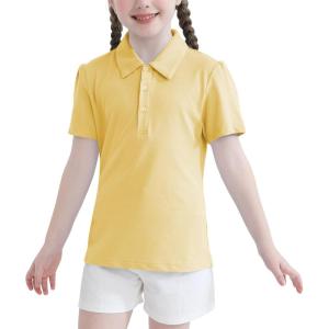 imageQBK 2T to Youth Girls Puff Short Sleeve Polo Toddler School Uniform Pique Polo Kids Collared Golf ShirtLight Yellow