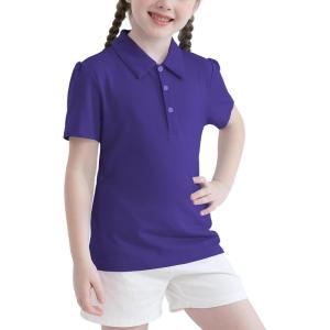 imageQBK 2T to Youth Girls Puff Short Sleeve Polo Toddler School Uniform Pique Polo Kids Collared Golf ShirtPurple