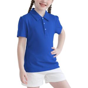 imageQBK 2T to Youth Girls Puff Short Sleeve Polo Toddler School Uniform Pique Polo Kids Collared Golf ShirtRoyal Blue