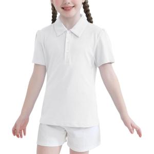 imageQBK 2T to Youth Girls Puff Short Sleeve Polo Toddler School Uniform Pique Polo Kids Collared Golf ShirtWhite