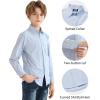 image2T16Y Boys Stretch Long Sleeve Button Down Toddler Dress Shirt Wrinkle Free Oxford Uniform Shirt with Chest PocketLight Blue