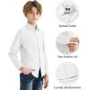 image2T16Y Boys Stretch Long Sleeve Button Down Toddler Dress Shirt Wrinkle Free Oxford Uniform Shirt with Chest PocketWhite