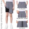 imageQBK Boys 2in1 Athletic Running Shorts with Compression Liner Lightweight Quick Dry 3T16YPure Grey