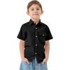 imageQBK Boys Cotton Linen Short Sleeve Classic Button Down Shirts Boys Dress Shirt with Chest Pocket for 2T16 YearsBlack