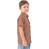 imageQBK Boys Cotton Linen Short Sleeve Classic Button Down Shirts Boys Dress Shirt with Chest Pocket for 2T16 YearsBrown