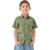 imageQBK Boys Cotton Linen Short Sleeve Classic Button Down Shirts Boys Dress Shirt with Chest Pocket for 2T16 YearsGrass Green