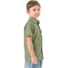 imageQBK Boys Cotton Linen Short Sleeve Classic Button Down Shirts Boys Dress Shirt with Chest Pocket for 2T16 YearsGrass Green