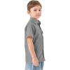 imageQBK Boys Cotton Linen Short Sleeve Classic Button Down Shirts Boys Dress Shirt with Chest Pocket for 2T16 YearsGrey