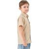 imageQBK Boys Cotton Linen Short Sleeve Classic Button Down Shirts Boys Dress Shirt with Chest Pocket for 2T16 YearsKhaki