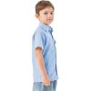 imageQBK Boys Cotton Linen Short Sleeve Classic Button Down Shirts Boys Dress Shirt with Chest Pocket for 2T16 YearsLight Blue